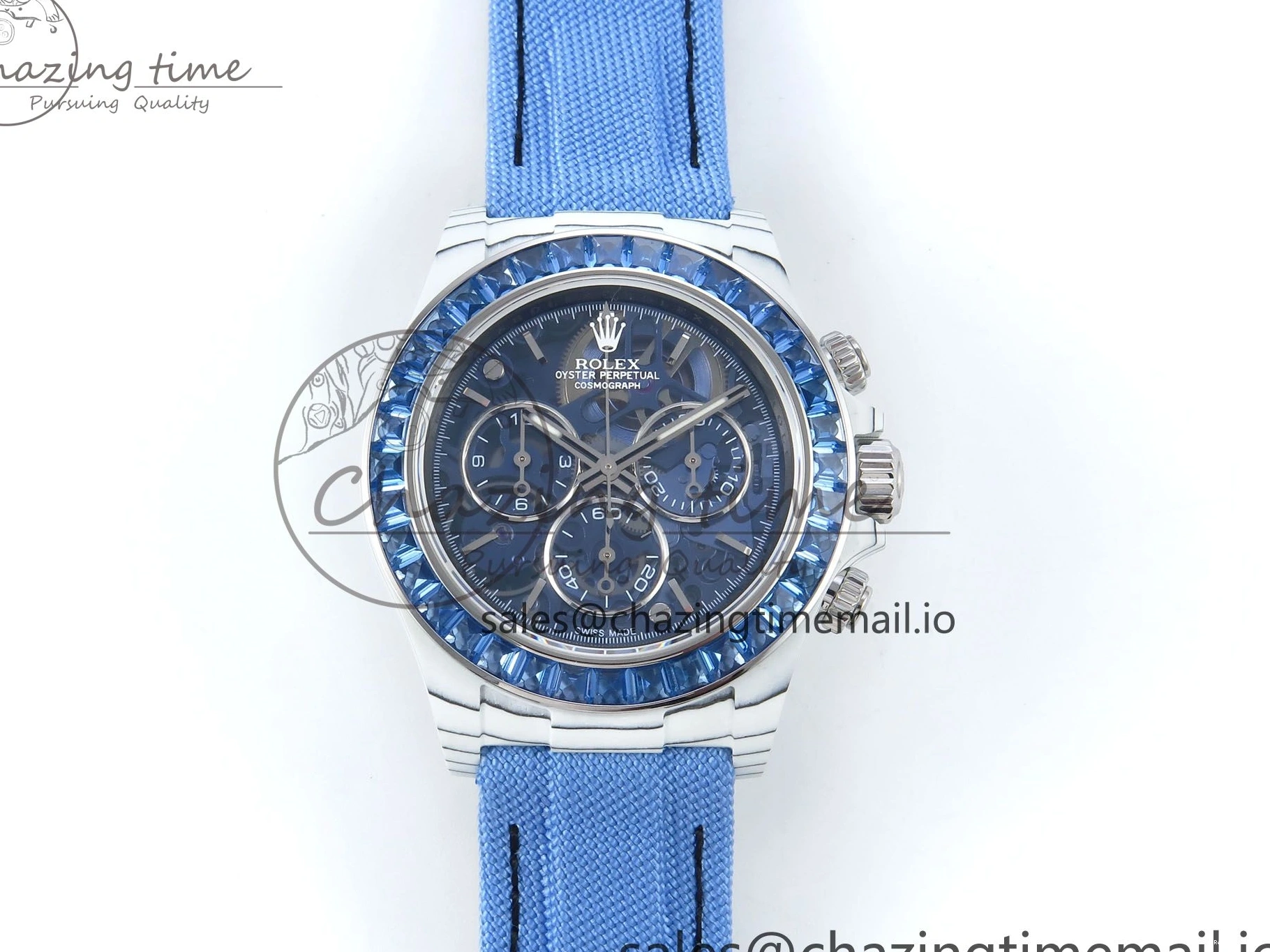 0501 Daytona ZIF REMOULD White Carbon GETF Best Edition Blue Skeleton Dial Blue Diamonds Bezel on Blue Nylon Strap DD Fashionable 366